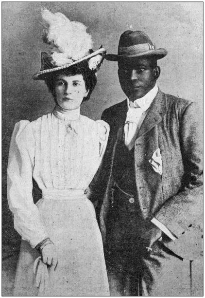 Antique photo: Couple Antique photo: Couple black people photos stock illustrations