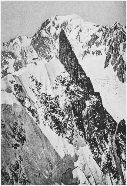 ilustrações de stock, clip art, desenhos animados e ícones de antique photo from mountaineering book: mont blanc and dent du géant - mont blanc