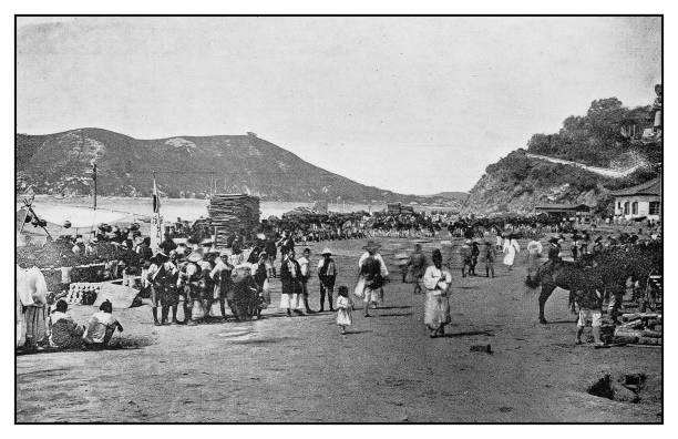 Antique photo: Landing of Japanese Troops on the Beach at Chemulpo, Korea Antique photo: Landing of Japanese Troops on the Beach at Chemulpo, Korea conflict photos stock illustrations
