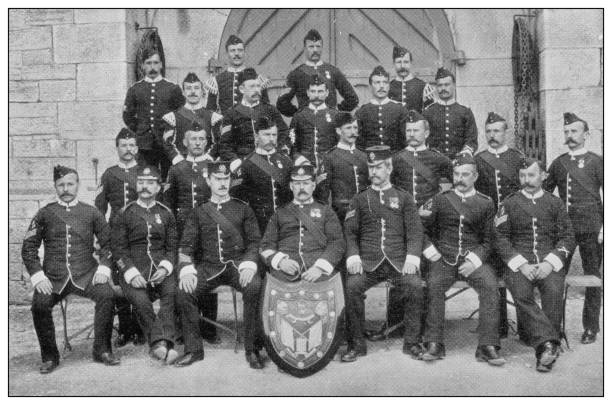 Antique photograph of British Navy and Army: The last of an old corps Antique photograph of British Navy and Army: The last of an old corps police force photos stock illustrations