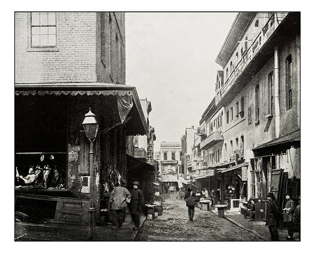 Antique photograph of Chinatown in San Francisco Antique photograph of Chinatown in San Francisco chinatown stock illustrations