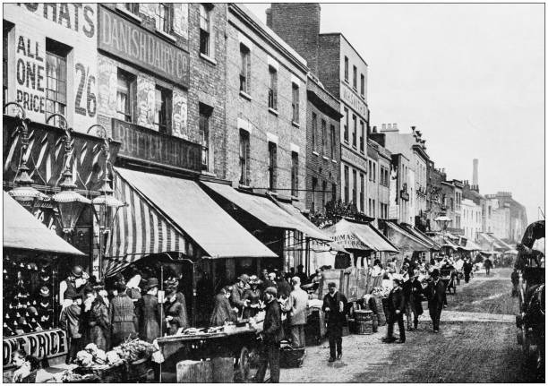 Antique photograph of London: The New Cut Antique photograph of London: The New Cut shopping photos stock illustrations