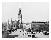 Antique photograph of Riddarholm Church (Stockholm, Sweden) the antique burial church of the Swedish monarchs on the island of Riddarholmen, close to the Royal Palace in a 19th century picture.