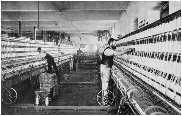 Antique photograph of the British Empire: Lancashire cotton mill Antique photograph of the British Empire: Lancashire cotton mill british culture photos stock illustrations