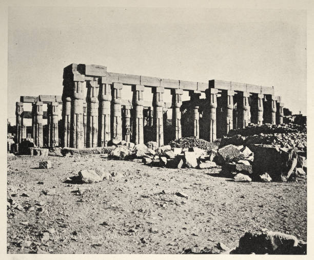 Antique photograph of the Temple Colonnade, Luxor, Egypt, 19th Century stock photo