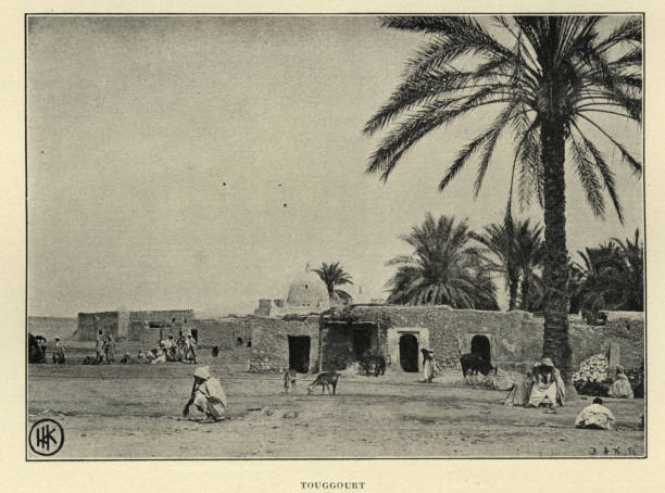 Antique photograph of Touggourt, Algeria, 19th Century. built next to an oasis in the Sahara stock photo