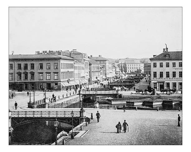 bildbanksillustrationer, clip art samt tecknat material och ikoner med antique photograph of view of gothenburg city centre (sweden)-19th century - göteborg city