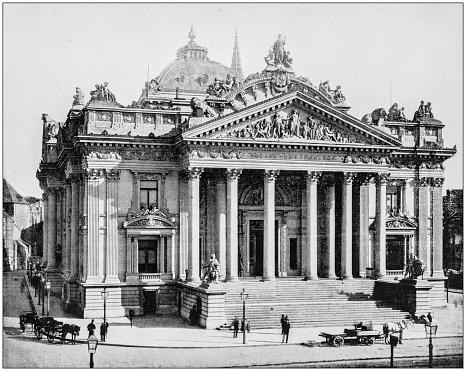 Antique photograph of World's famous sites: The Bourse, Brussels, Belgium