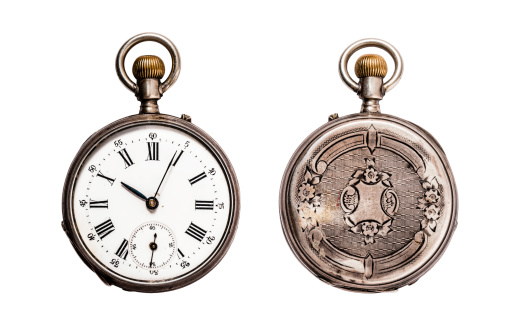 Antique pocket watch on white with soft shadow