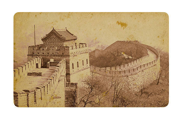 Antique postcard of the Great Wall in China  mutianyu stock pictures, royalty-free photos & images