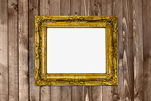 antique texture gold frame hanging wood wal stock photo