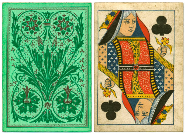 Antique Victorian 19th century playing card front and floral back design stock photo