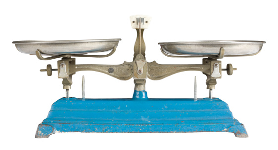 Antique weighing scales with clipping path.