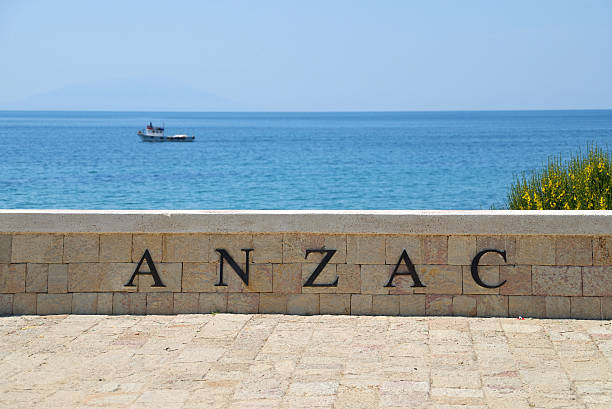 Anzac Cove memorial and ocean in Canakkale Turkey stock photo