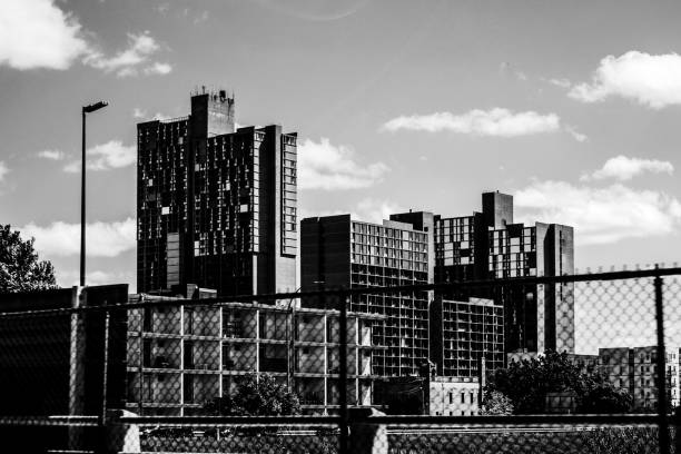 Apartment buildings behind fence - Minneapolis stock photo