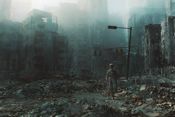 Apocalyptic city war zone stock photo