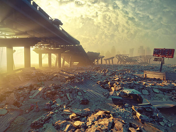 Apocalyptic landscape Ruins of a city. Apocalyptic landscape.3d illustration concept ruined stock pictures, royalty-free photos & images
