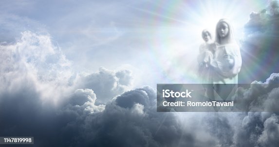 istock Apparition Of The Virgin Mary And Baby Jesus In The Clouds 1147819998