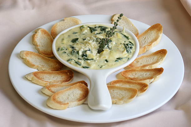 Appetizer - Spinach Dip Spinach and Artichoke Dip dipping sauce stock pictures, royalty-free photos & images
