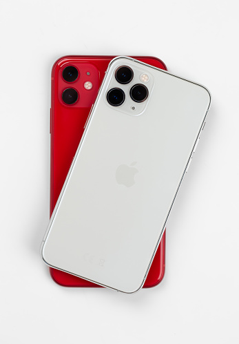 Apple Iphone 11 Red Color And Apple Iphone 11 Pro Silver Color On A White Background Stock Photo Download Image Now Istock
