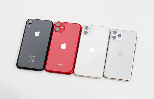 Apple Iphone 11 Red Iphone 11 Pro Silver Iphone 11 Silver And Apple Iphone Xr Black On A White Background Stock Photo Download Image Now Istock