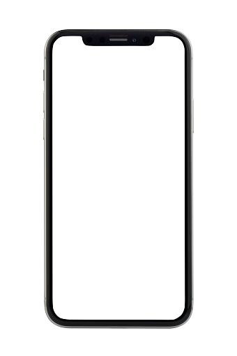 Istanbul, Turkey - November 29, 2017: The new Apple iPhone X Silver Color 256GB Model with White Blank Startup Screen isolated on white background.