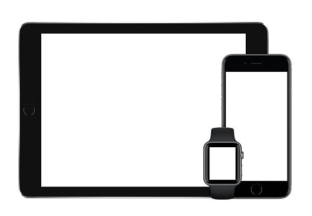 manzana iphone, ipad espacio gris pro 6s y maqueta manzana watch - iphone mockup fotografías e imágenes de stock