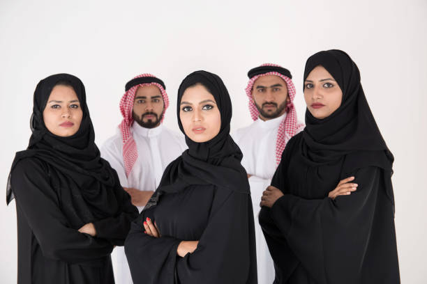 Arab people standing on white background Arab people standing on white background cute arab girls stock pictures, royalty-free photos & images