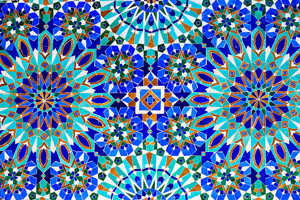 Arabic mosaic in The Hassan II Mosque, Casablanca, Morocco Arabic mosaic in The Hassan II Mosque. Hassan II Mosque  in Casablanca is the largest mosque in Morocco, and the 7th largest in the world. The minaret is the world's tallest at 210 metres.http://bem.2be.pl/IS/morocco_380.jpg moroccan culture stock pictures, royalty-free photos & images