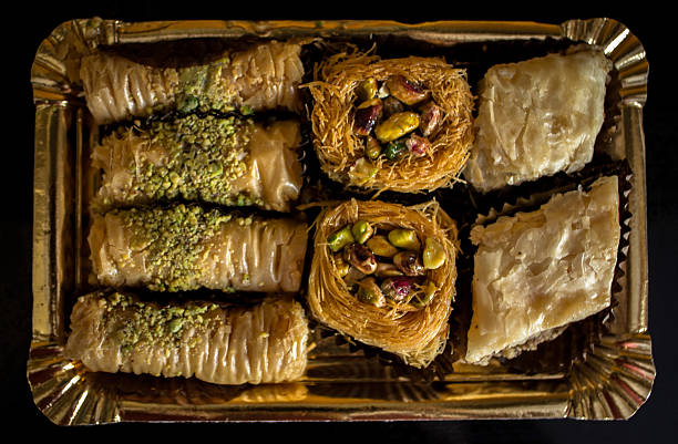 Arabic sweet tray delights stock photo