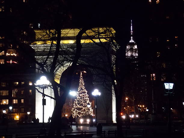 Arch with Christmas Tree and Empire State Building stock photo
