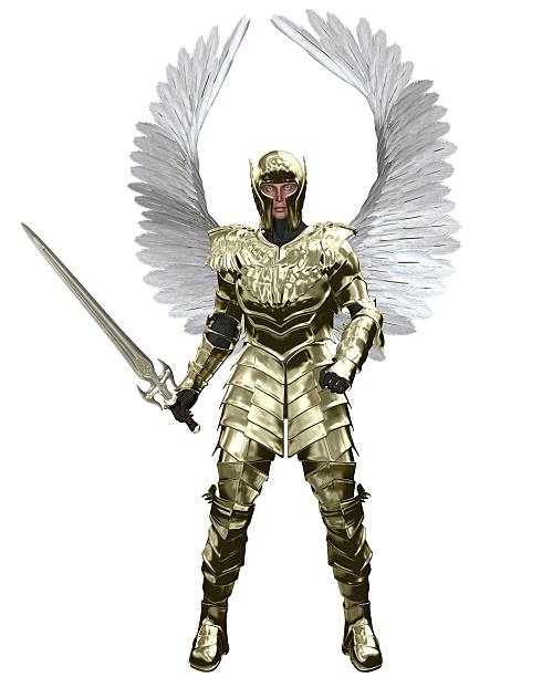 Archangel Michael in Golden Armour The Archangel Michael in golden armour carrying a sword, 3d digitally rendered illustration. armour of god stock pictures, royalty-free photos & images