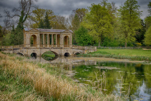 Arched Bridge at Stowe Gardens stock photo