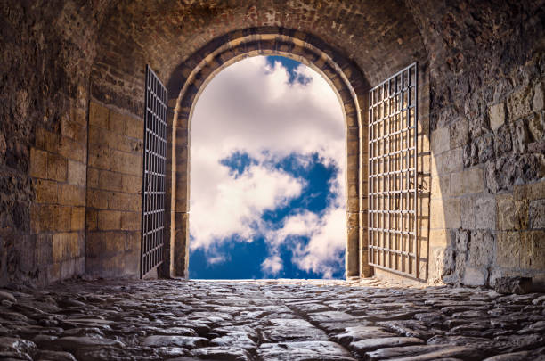 Arched passage open to heaven`s sky Door to Heaven. Arched passage open to heaven`s sky. Light at end of the tunnel. Hope metaphor. christianity photos stock pictures, royalty-free photos & images