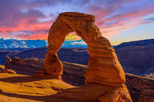 Arches National Park Beautiful Sunset Image taken at Arches National Park in Utah rock formation stock pictures, royalty-free photos & images