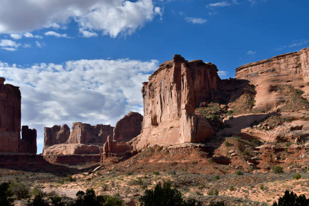 Arches National Park, Utah Looking down a canyon in Arches National Park, Utah. entrada sandstone stock pictures, royalty-free photos & images
