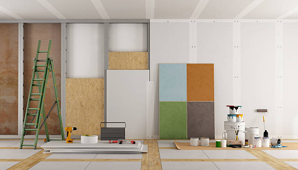 architectural restoration of an old room architectural restoration of an old room and selection of the color swatch - 3d rendering construction material stock pictures, royalty-free photos & images