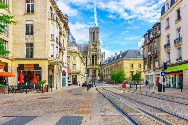 Architecture of Reims, a city in the Champagne-Ardenne region of France. stock photo