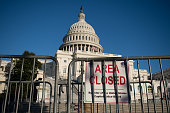 istock Area Closed Sign- Capitol Building, Washington D.C. - Security Risk Post January 6th Riot 1354773822