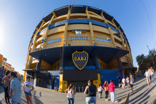 Argentina Buenos Aires soccer stadium of Boca Juniors Buenos Aires, Argentina - April 5th, 2015: Entrance of the famous soccer stadium of Boca Juniors - one of the most important soccer clubs in Buenos Aires, Argentina in the italian quarter called "La Boca". The neighborhood is famous for his colorful houses visited by many tourists. Boca Juniors stock pictures, royalty-free photos & images