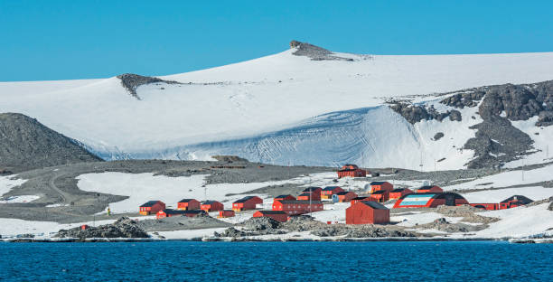 Argentine Esperanza Station in the Antarctic. Esperanza base is a permanent, all year-round Argentine research station in Hope Bay, Trinity Peninsula, Antarctica. antarctica stock pictures, royalty-free photos & images
