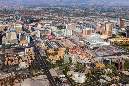 ,Nevada, USA - September 18, 2012: Arial view of Vas Vegas with many hotels and casinos.Nevada,USA,Nikon D3x