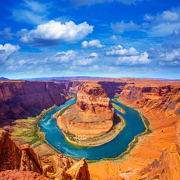 Arizona Horseshoe Bend meander of Colorado River Arizona Horseshoe Bend meander of Colorado River in Glen Canyon colorado river stock pictures, royalty-free photos & images