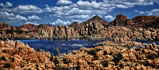 This is a color photo of rock formations at Watson Lake in Prescott Arizona.