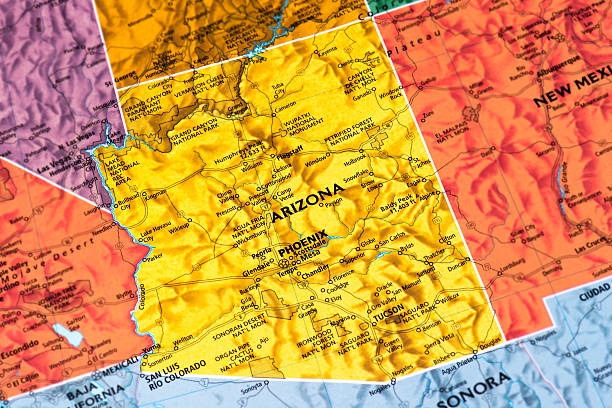 Arizona Arizona State map. Selective Focus.  coconino county stock pictures, royalty-free photos & images