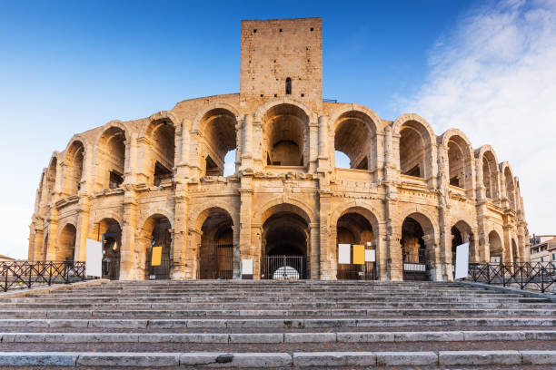 Arles, France. Provence, France.  Roman amphitheatre in the Old Town of Arles. amphitheater stock pictures, royalty-free photos & images