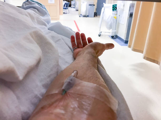 Arm with a catheter at the hospital stock photo