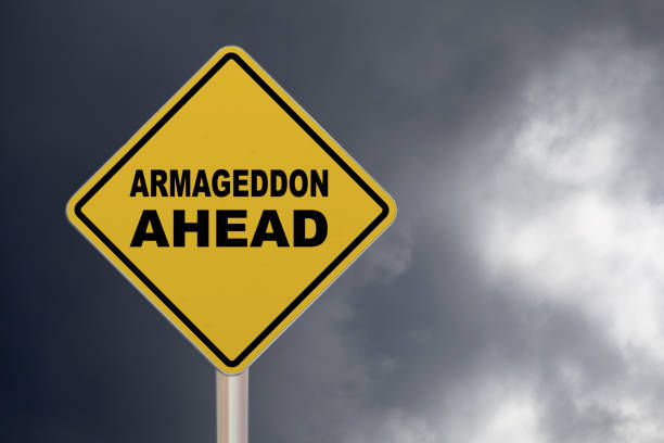 Armageddon ahead - Crossing sign stock photo