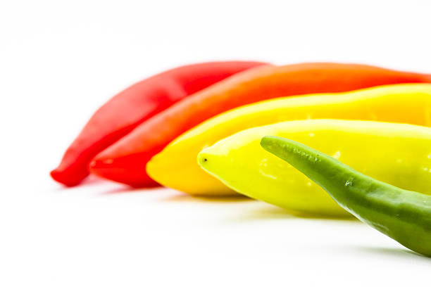 Arrangement of Multi Colored Hot Peppers stock photo