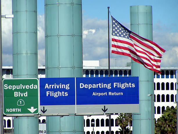 Arrival and Departing Airport signs stock photo
